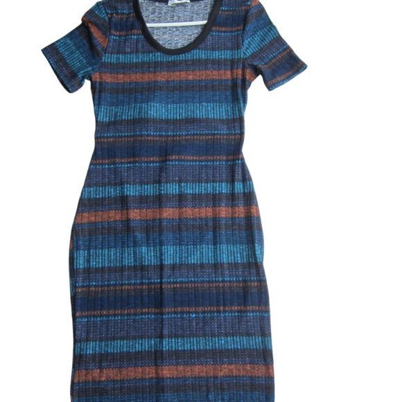 LUSH stripe ribbed knit dress L back cut out midi jersey - Picture 8 of 16